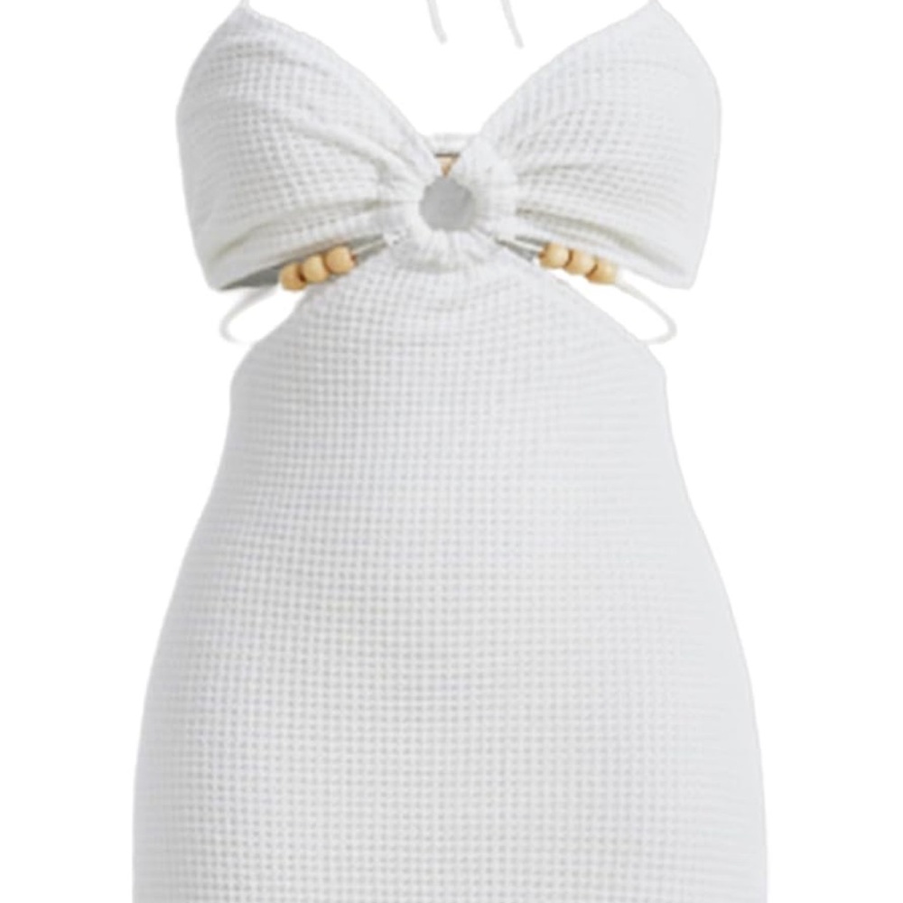 White Halter Dress with Beaded Detail